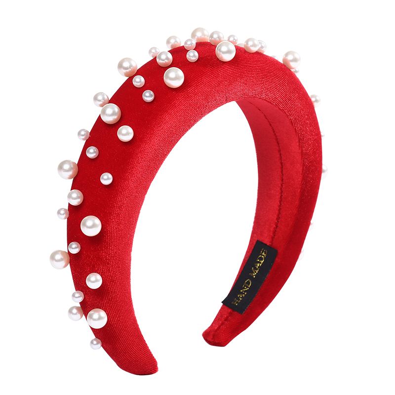 【ALLGOOD】Korean Fashion Ins Velvet Padded Pearl Headband Sponge Pearl Hair Band Woman Widebrim Headwear