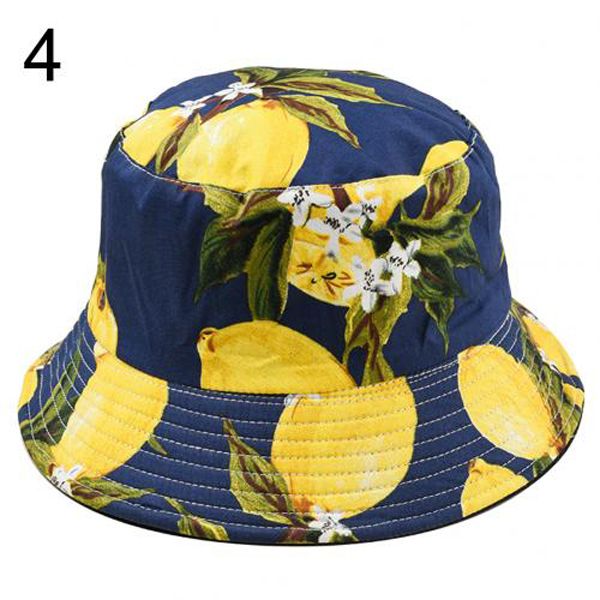 Men Women Summer Bucket Cute Fruit Print Double Side Folding Fisherman Sun Hat Unisex Outdoor Bucket Cap Panama Bucket