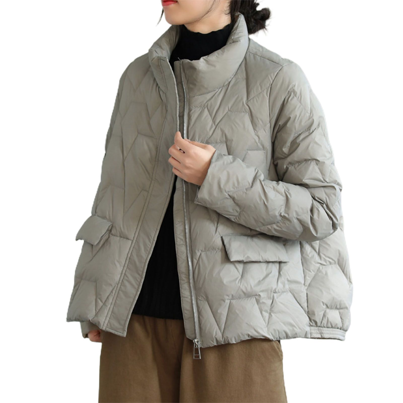 Down Jacket Stand Collar Smooth Surface Insulated Down Coat