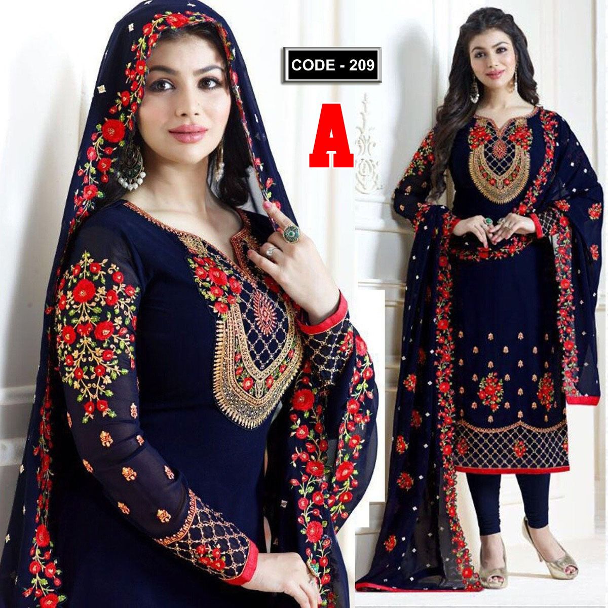 New High Quality Embroidary Georgette Unstich Shalwar Kameez For Women-209-A
