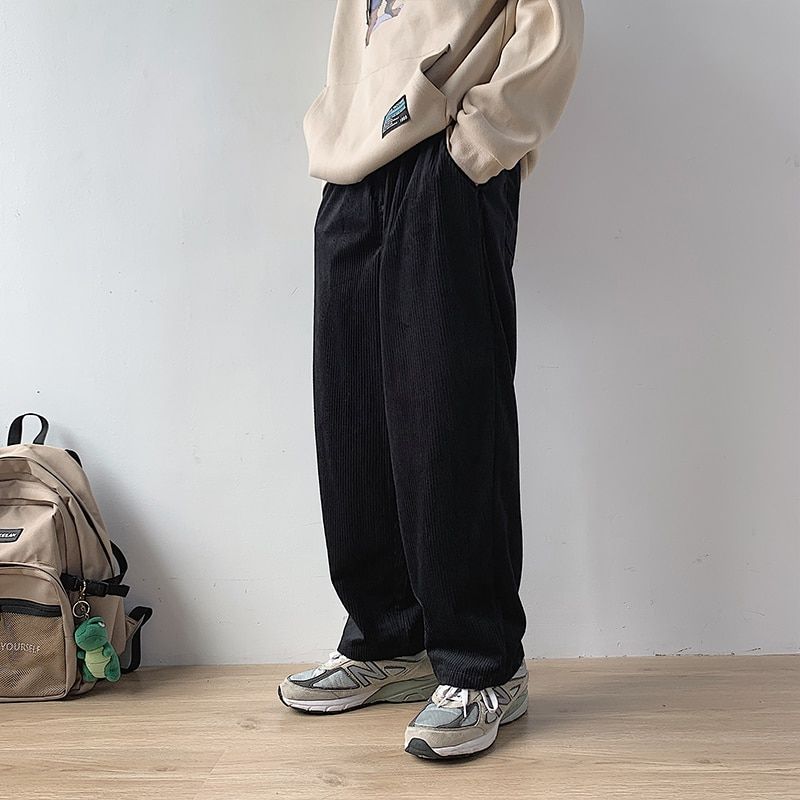 Corduroy Pants Men's Fashion Solid Color Retro Casual Straight Pants Men Streetwear Cotton Harem Pants Mens Trousers M-2XL