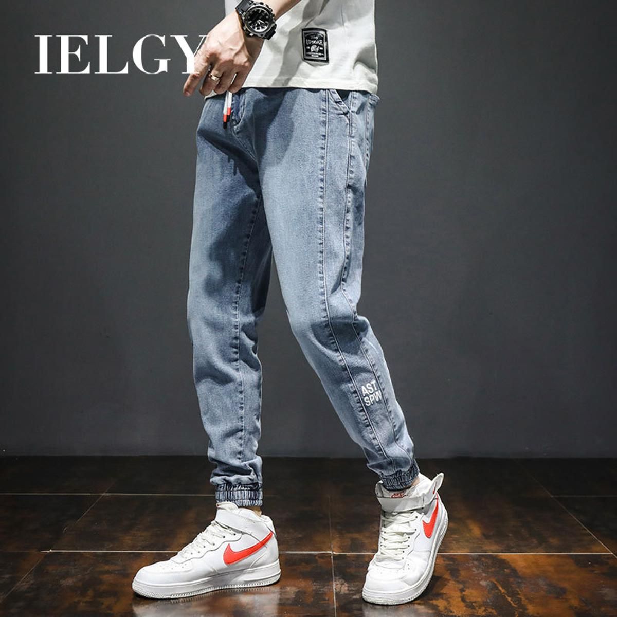 IELGY jeans men's loose harem tie feet men's casual workwear light-colored pants