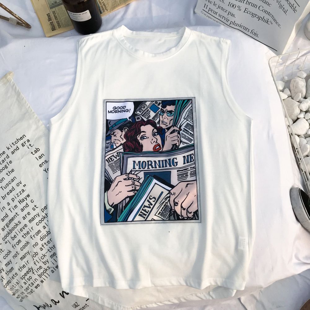 Cartoon Unisex Couple Sleeveless Round Neck Loose T-shirt Casual Vest Tank Top