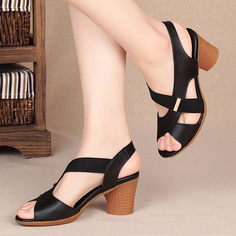 Women's Sandals Platform Summer Round Mid Heel Peep Toe Casual Non-slip Back Strap Beach Ladies Shoes