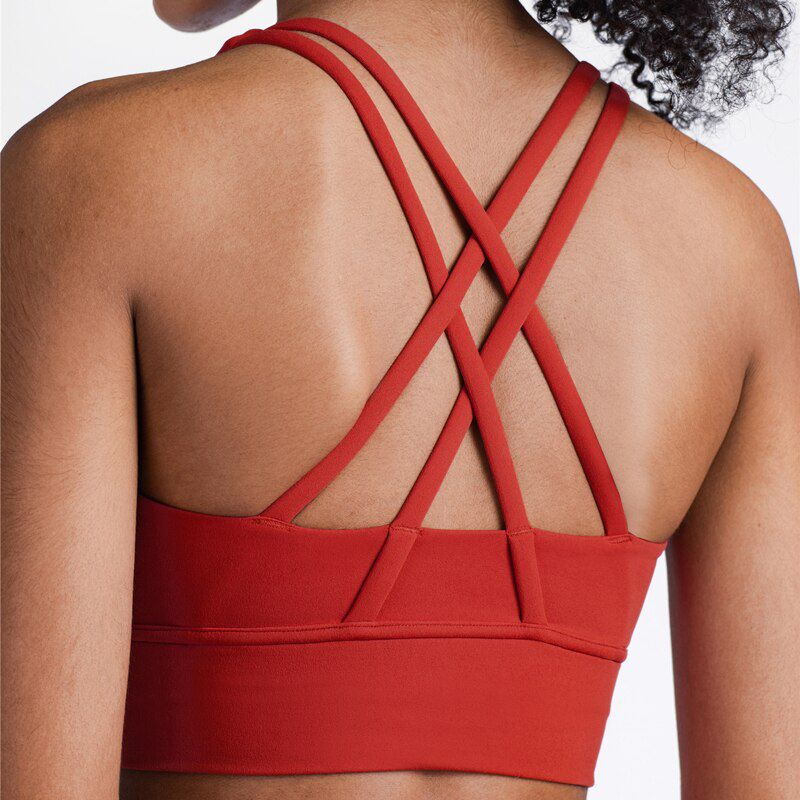 HTLD Seamless Shockproof Bras For Women Cross Bandage Fitness Active Bra Padded High Impact Crop Top  Lingerie Vest 112