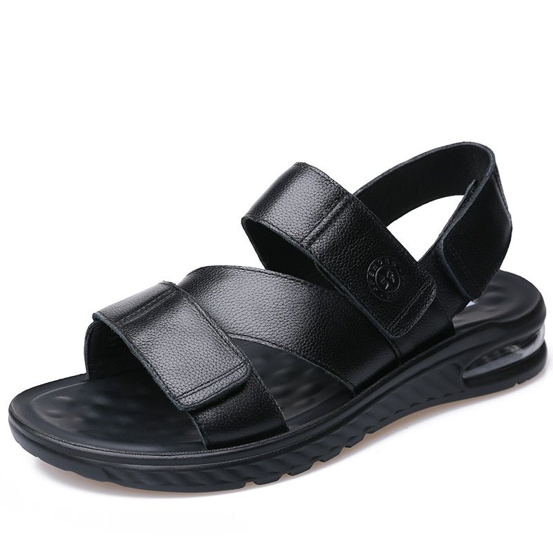 Air Cushion Sandals Cow Leather Men's Breathable Casual Shoes Male Non-Slip Soft Bottom Slippers Dual Use Sandals Men Beach