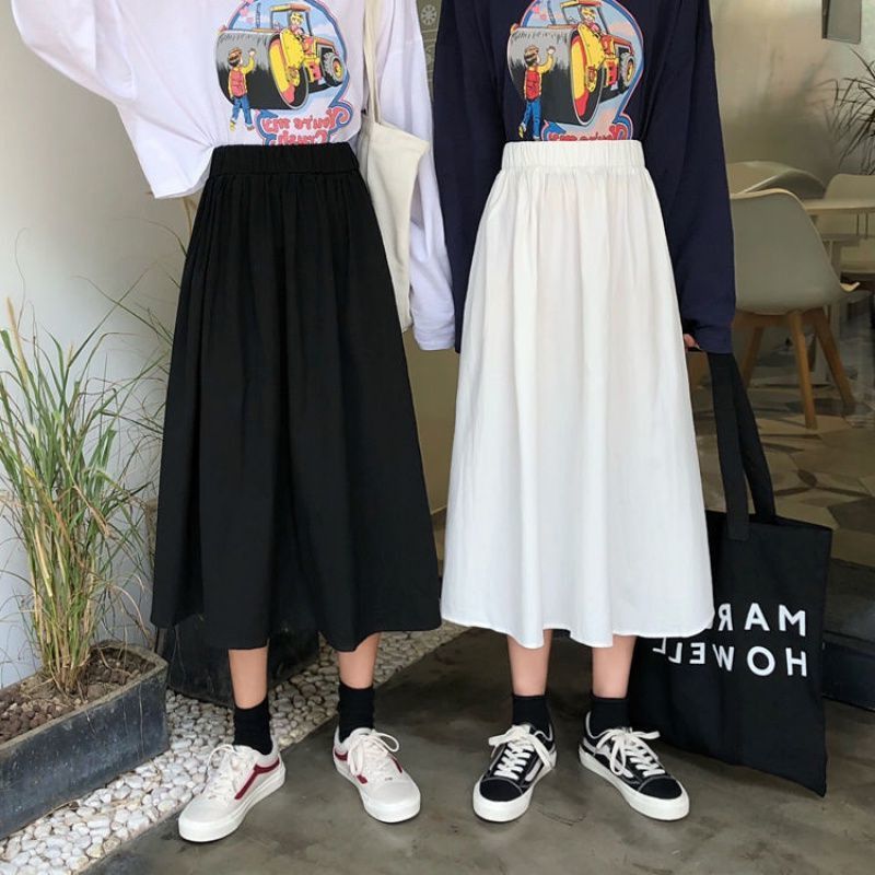 Women Skirt Loose Solid Color Long Skirt High Waist All-match A-line Skirt color