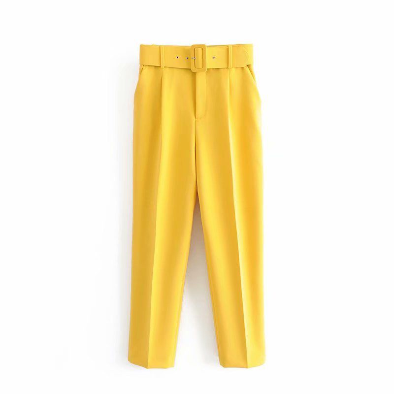 Women candy color pants purple orange beige color chic business Trousers female fake zipper pantalones mujer pants P616