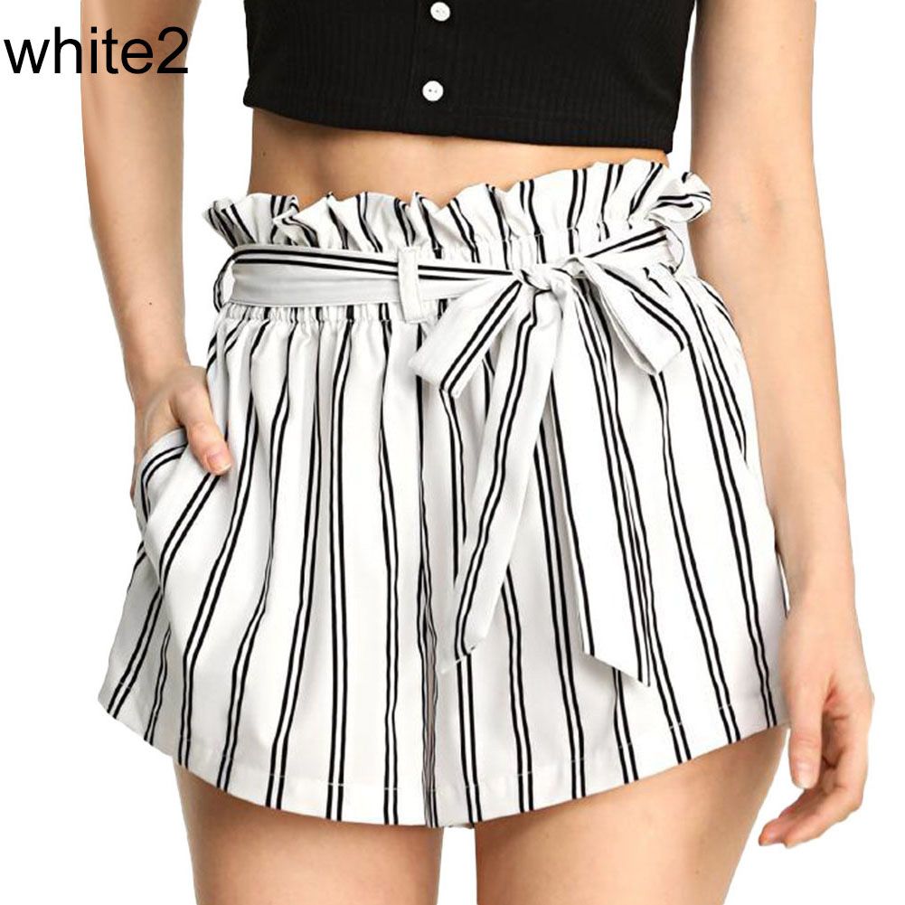 Summer Beach Women Belted Ruffled Elastic High Waist Shorts Hot Pants