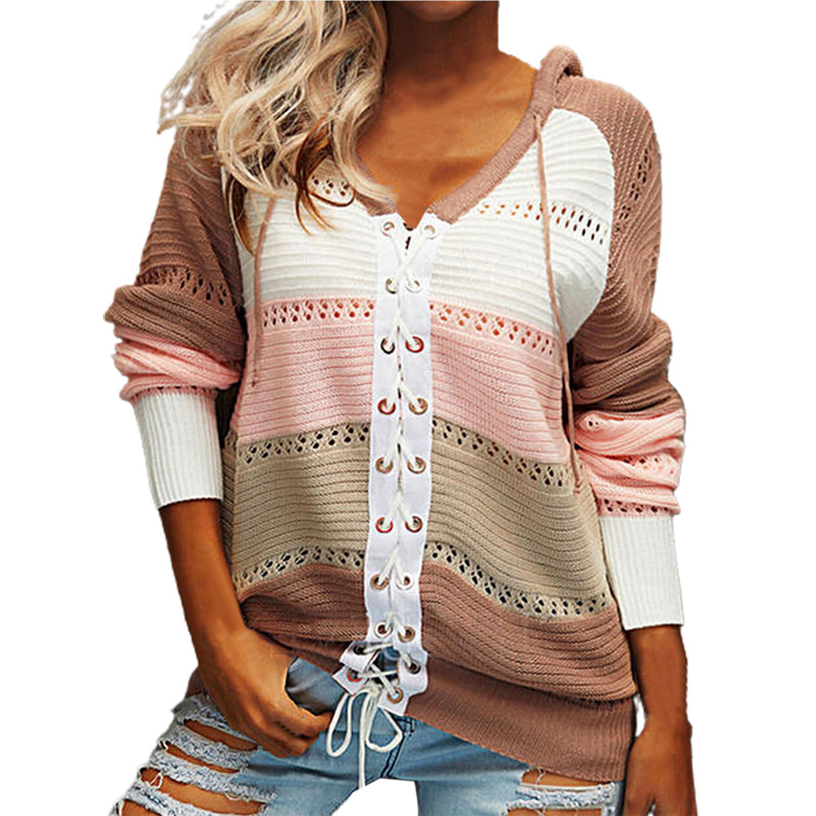 Winter Coat Hollow Out Hooded Bandage Women Cardigan Sweater