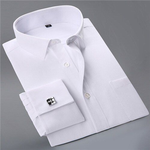 French Cufflinks Dress Shirts Tuxedo Men Long Sleeve Social Twill Mens Formal Shirt Regular Fit White Collar tMale Clothing