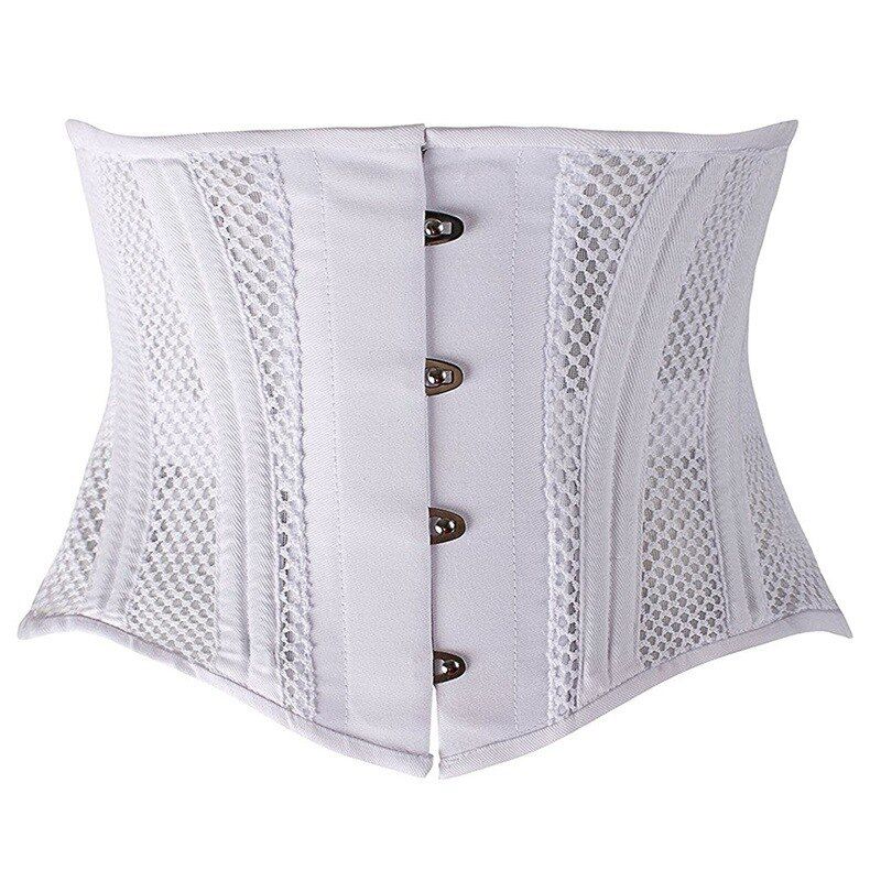 Short Torso UnderCorset Waist Trainer Gothic Steampunk Bustier Corset Body Shaper 24 Steel Boned Breathable Mesh Lace Up