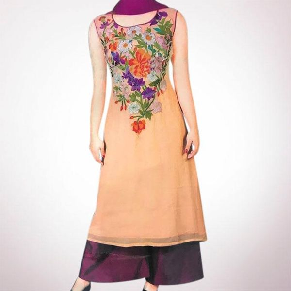 Unstitched Sandy Brown Georgette Salwar Kameez For Women