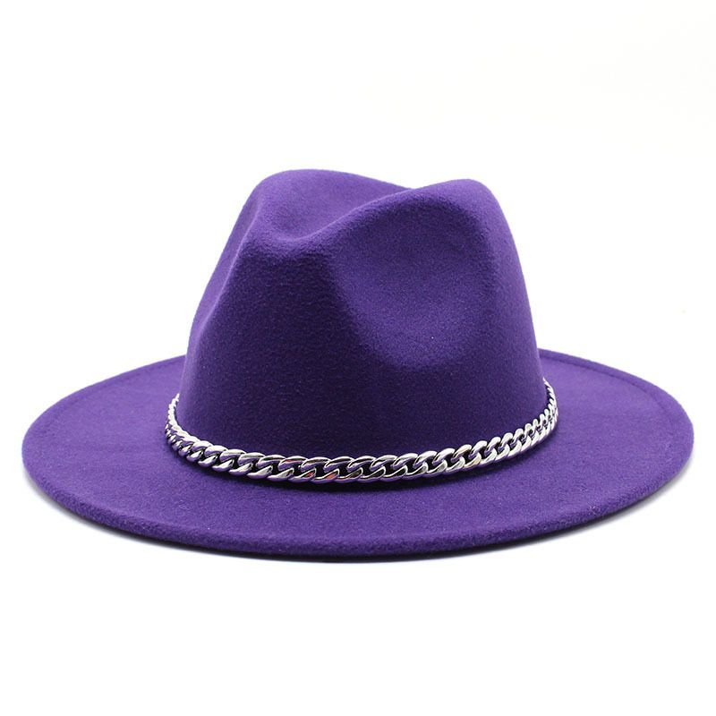 2020 Wide Brim Fedora Hat Women Men Imitation Wool Felt Hats With Metal Chain Decor Panama Fedoras Chapeau Sombrero