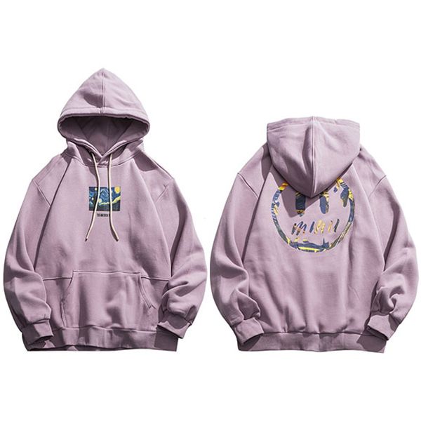 Men  Hop Hoodie Sweatshirt Van Gogh Starry Night Print Streetwear Pullover Autumn Cotton Harajuku Hooded Hoodie Purple