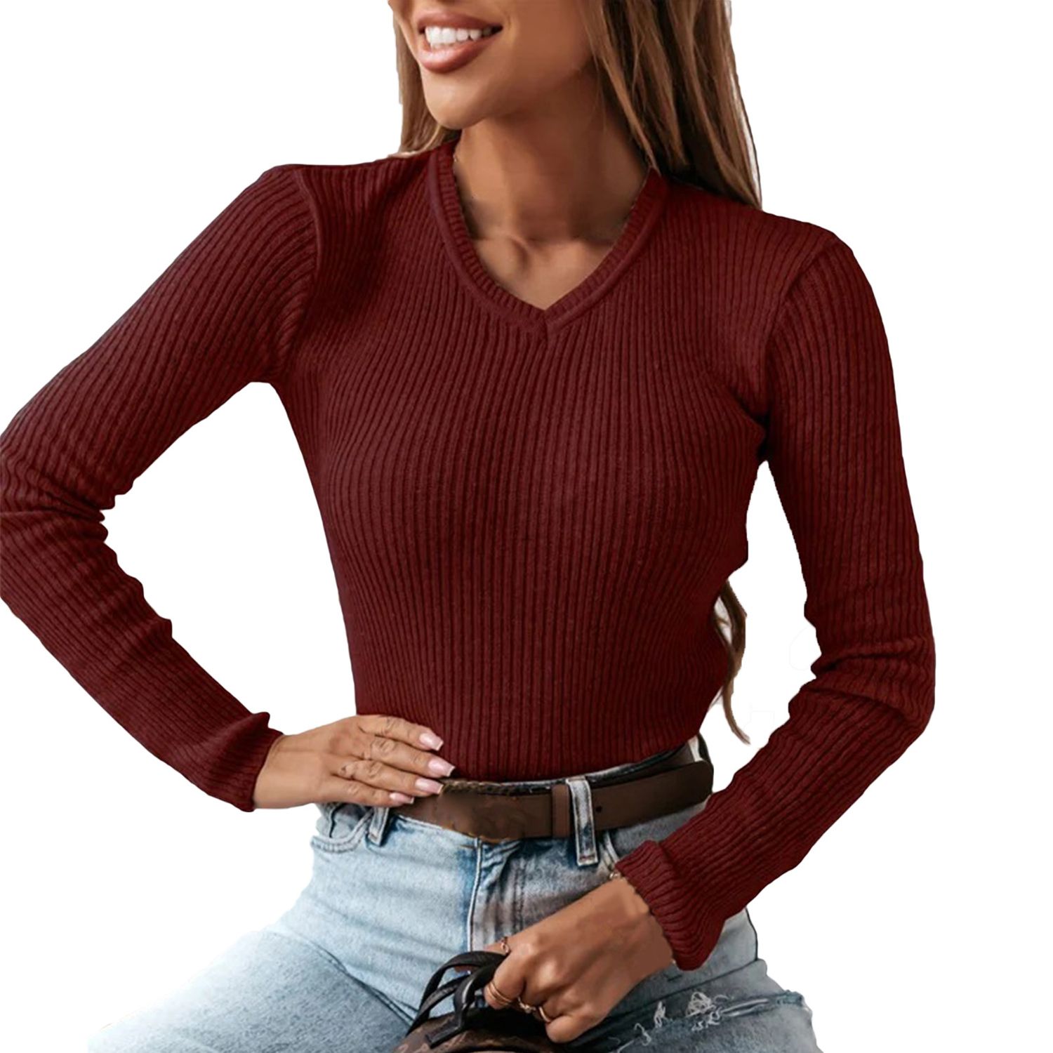 Women Top Solid Color Knitted Lady Blouse