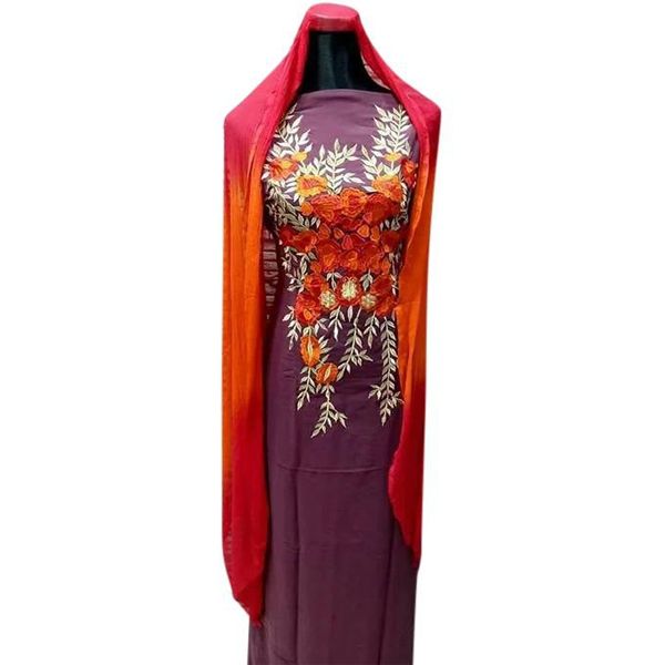 Maroon and Orange Linen Unstitched Salwar Kameez for Women