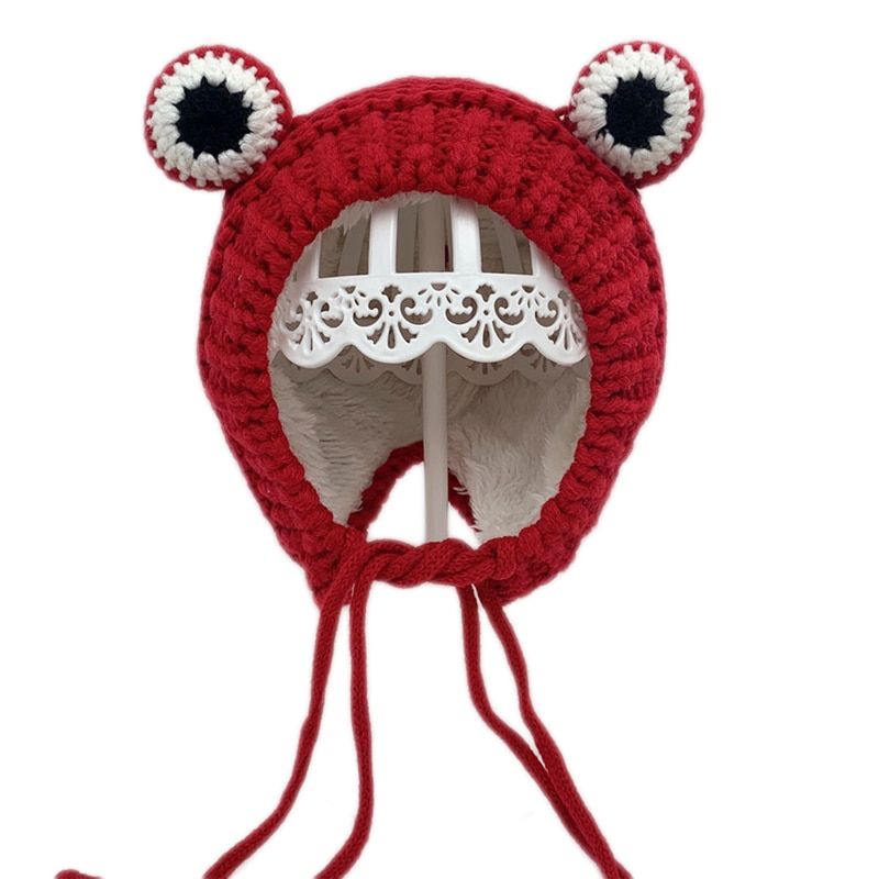Kids Baby Winter Warm Cable Knit Beanie Hat Cartoon Frog Shaped Warm Earflap Cap