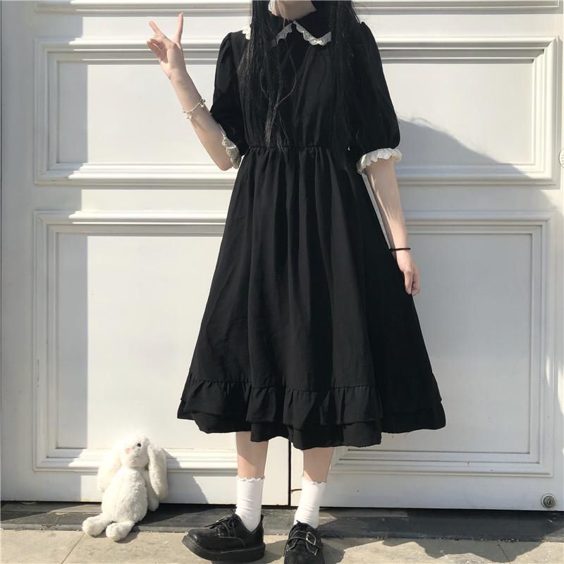 Oversize Dress Women Lace Cute Summer Simple Solid Leisure Korean Style Sweet Ladies Fashion All-match Preppy Comfortable Loose
