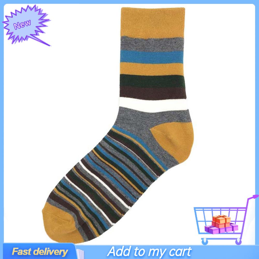 Spring Autumn Fashion Men Colorful Stripe Middle Tube Elastic Soft Cotton Socks