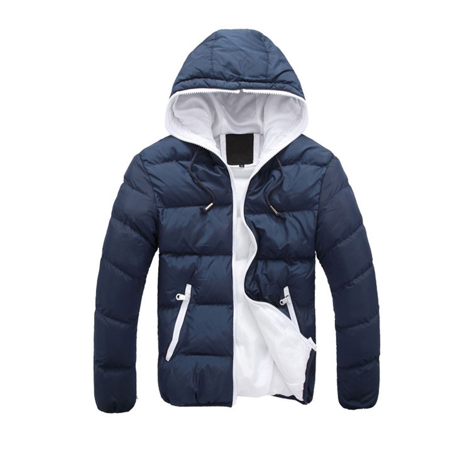 Men's Winter Parka Jackets Winter Casual Color Collision Zipper Hoodie Cotton-padded Jacket Coat Windbreak Jacket Outerwear