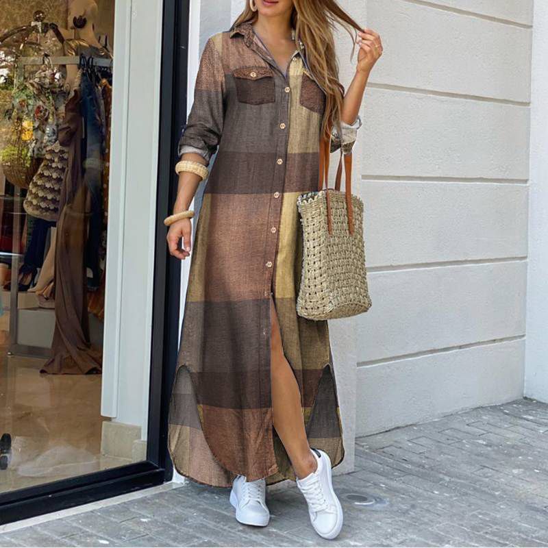 ZANZEA 2021 Fashion Female Longue Robe Women Autumn Vintage Long Sleeves Maxi Shirt Dress Casual Plaid Vestidos