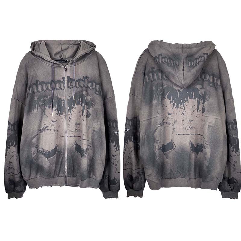 UNCLEDONJM Cartoon Harajuku Hoodie Zip Swatshirts  Hop Streetwear Hoodies Autumn Casual Loose fit Sweatshirts NB2053
