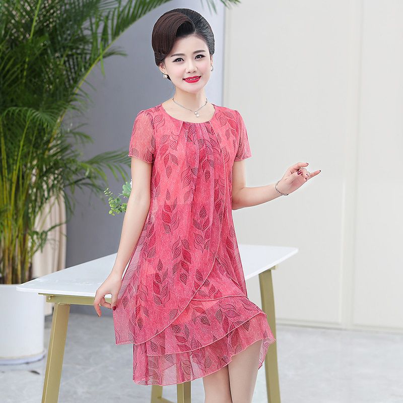 Summer Chiffon Dress 2021 Casual Short Sleeve O-Neck Floral Print Dresses Elegant Party Dress Plus Size Dress 5XL Women Clothing