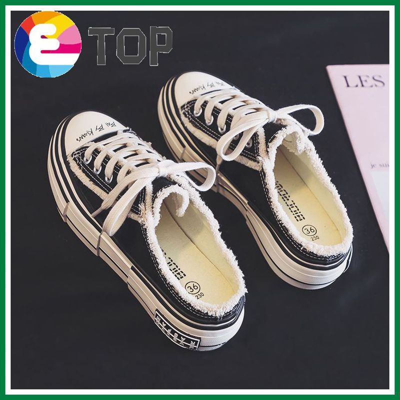 【Ready Stock】Joyucy Shoes For Women Mules Half Open Slippers Canvas Shoes Korean Shoes Flat Shoes Student Shoes Working Shoes 030