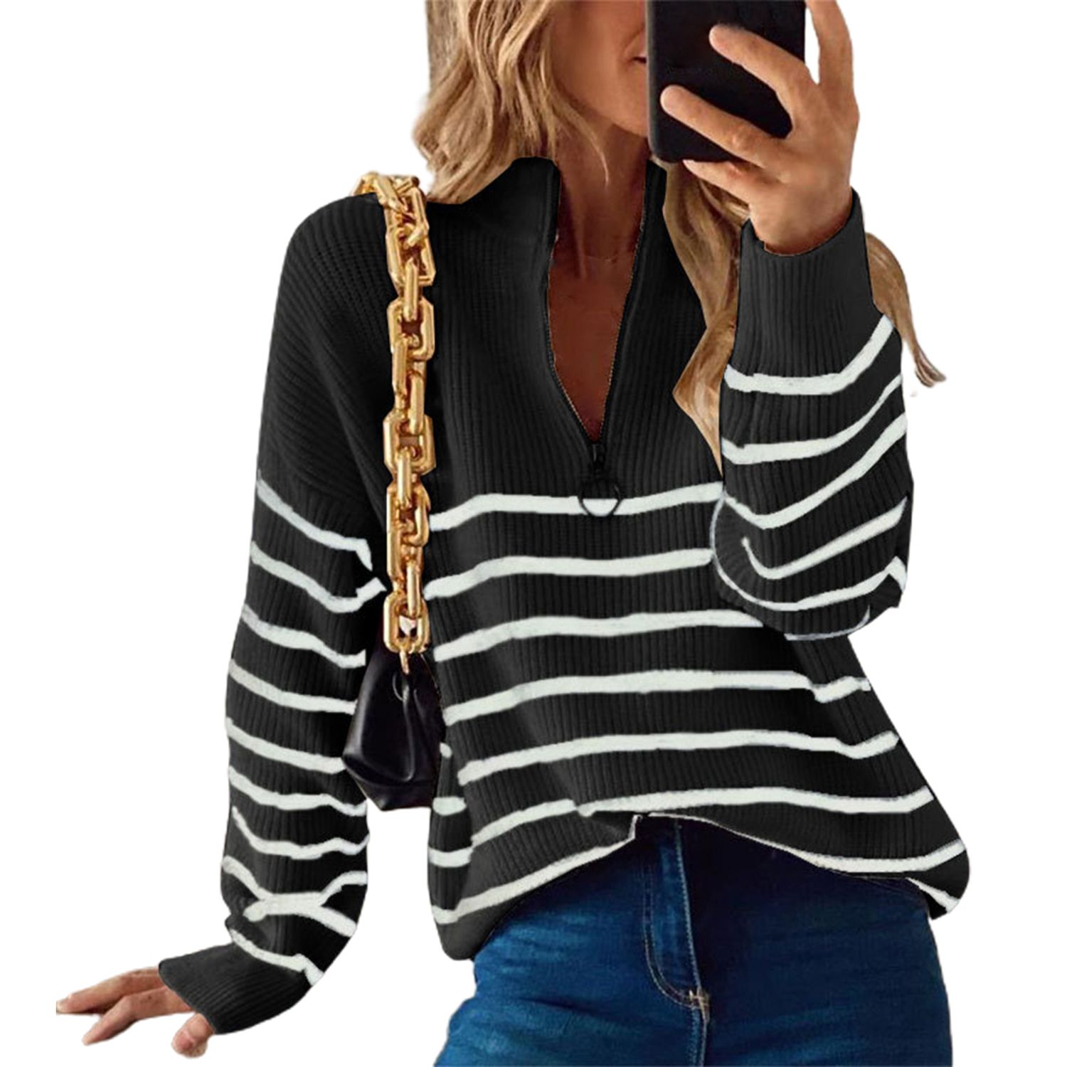 Sweater Jumpers Regular Sleeve Contrast Color Loose Sweater