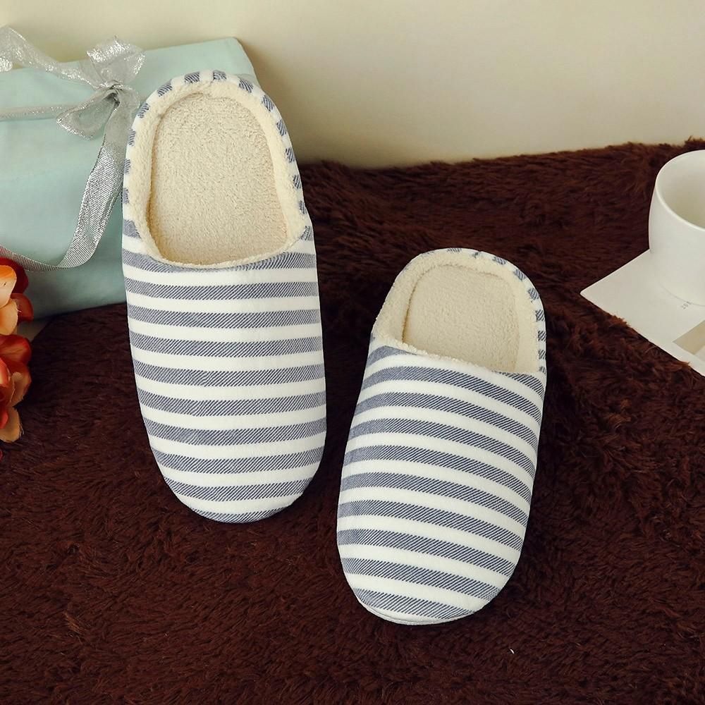Women Men Warm Striped Slipper IndoorsAnti-slip Winter House Shoes