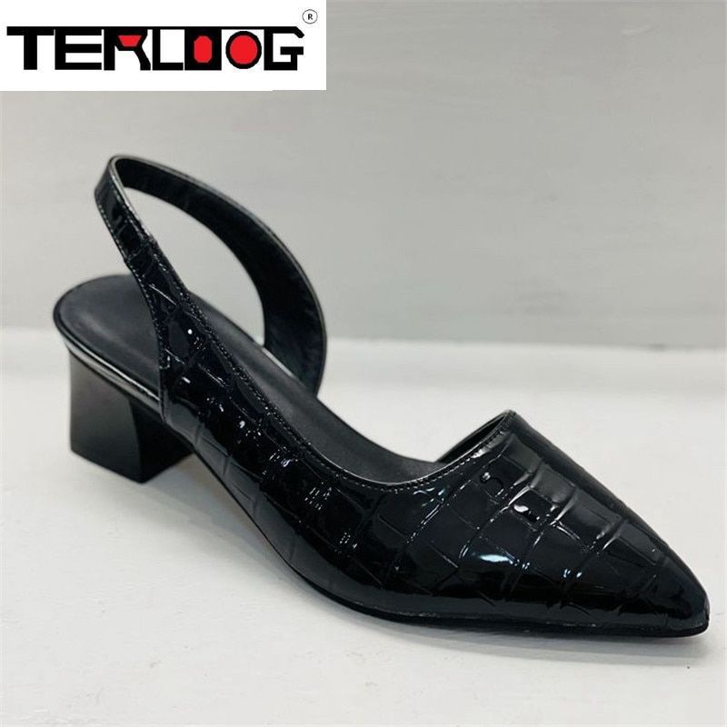 Women's Pointed Toes Pumps Mid Chunky Heels Slingback Sandals Shoes Summer New Vintage Woman Lady Female Sandals Slippers Shoes