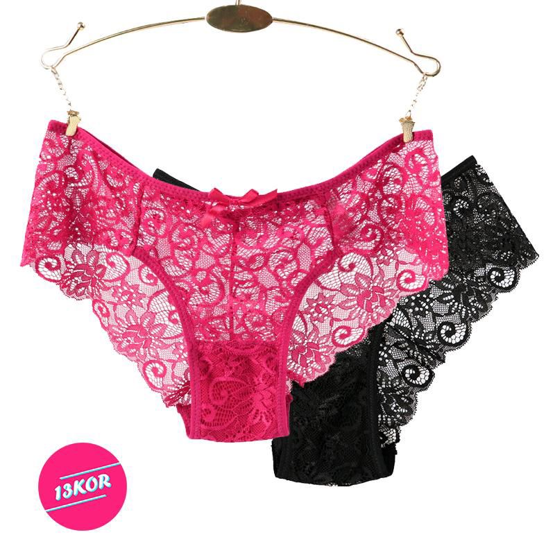 Black and Pink Lace Panty for Women - 2 Pcs - Panty