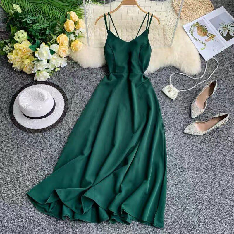 New-Coming Spring Summer Holiday Long Dress CrossOpen Back Beach Style Ankle-Length Women Dresses