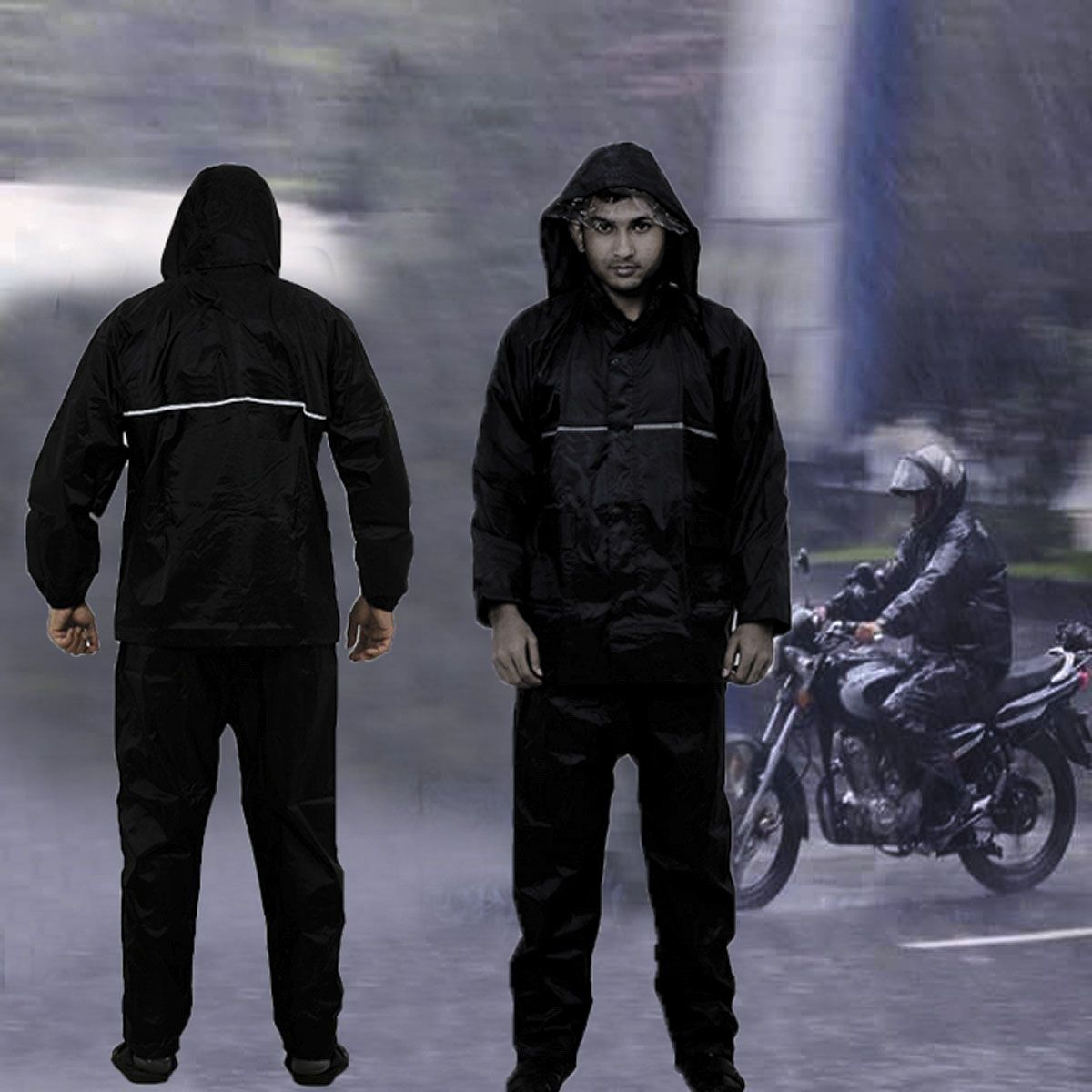 Raincoat Polyester For Men-Black Color