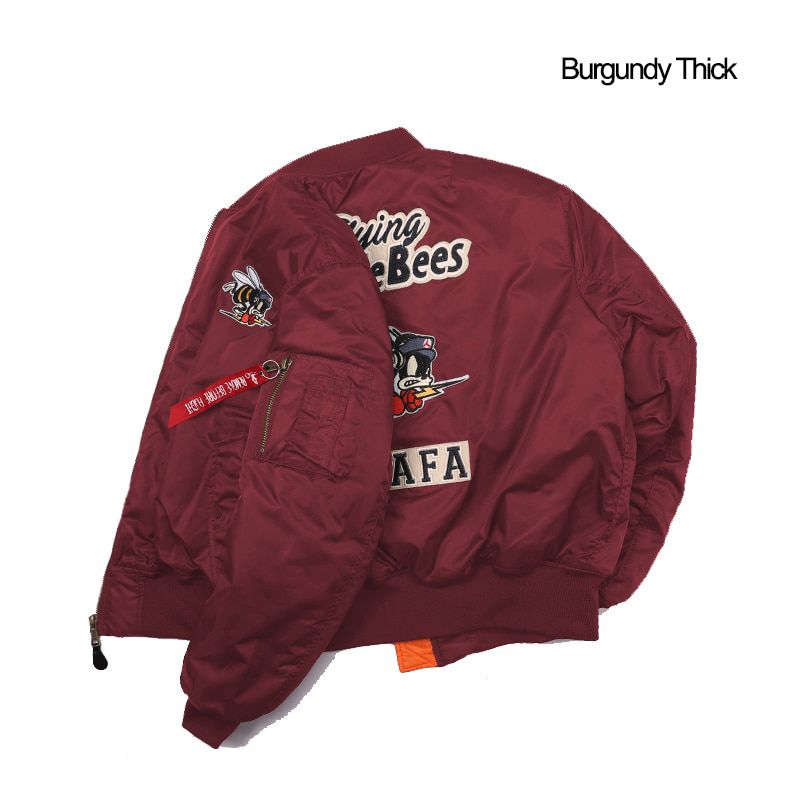 Flying Bumble Bees Patch Embroidered Bomber Jacket  Men Air Force  Flight Winter Coat Warm Padded Outwear