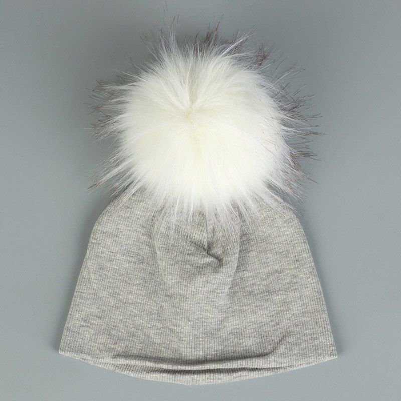 Geebro Soft Cotton Faux Fur Pompom Hats For Newborn Baby Boys Girls Autumn Winter Kids Infants Toddler Baby