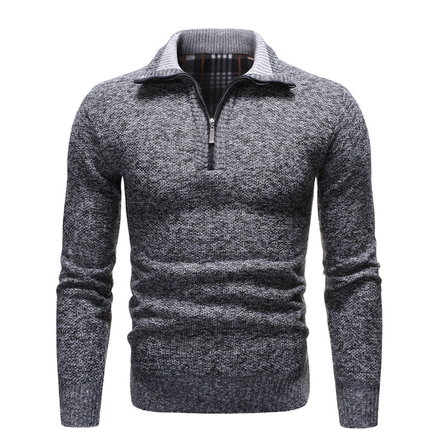 Pullover Sweater Ribbed Cuffs Lapel Solid Color Knitted Sweater