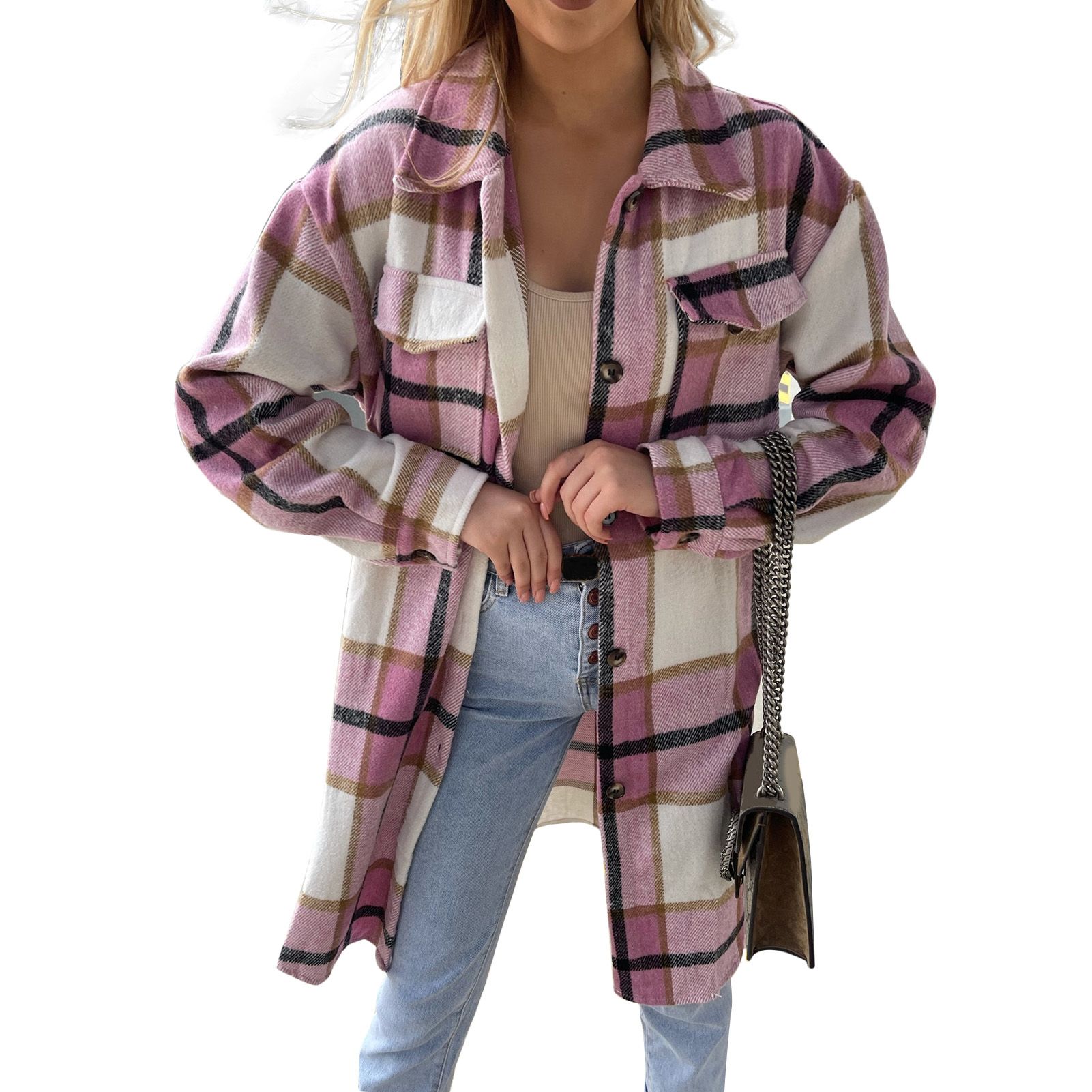 Single Breasted Coat Loose Single Breasted Long Sleeve Jacket