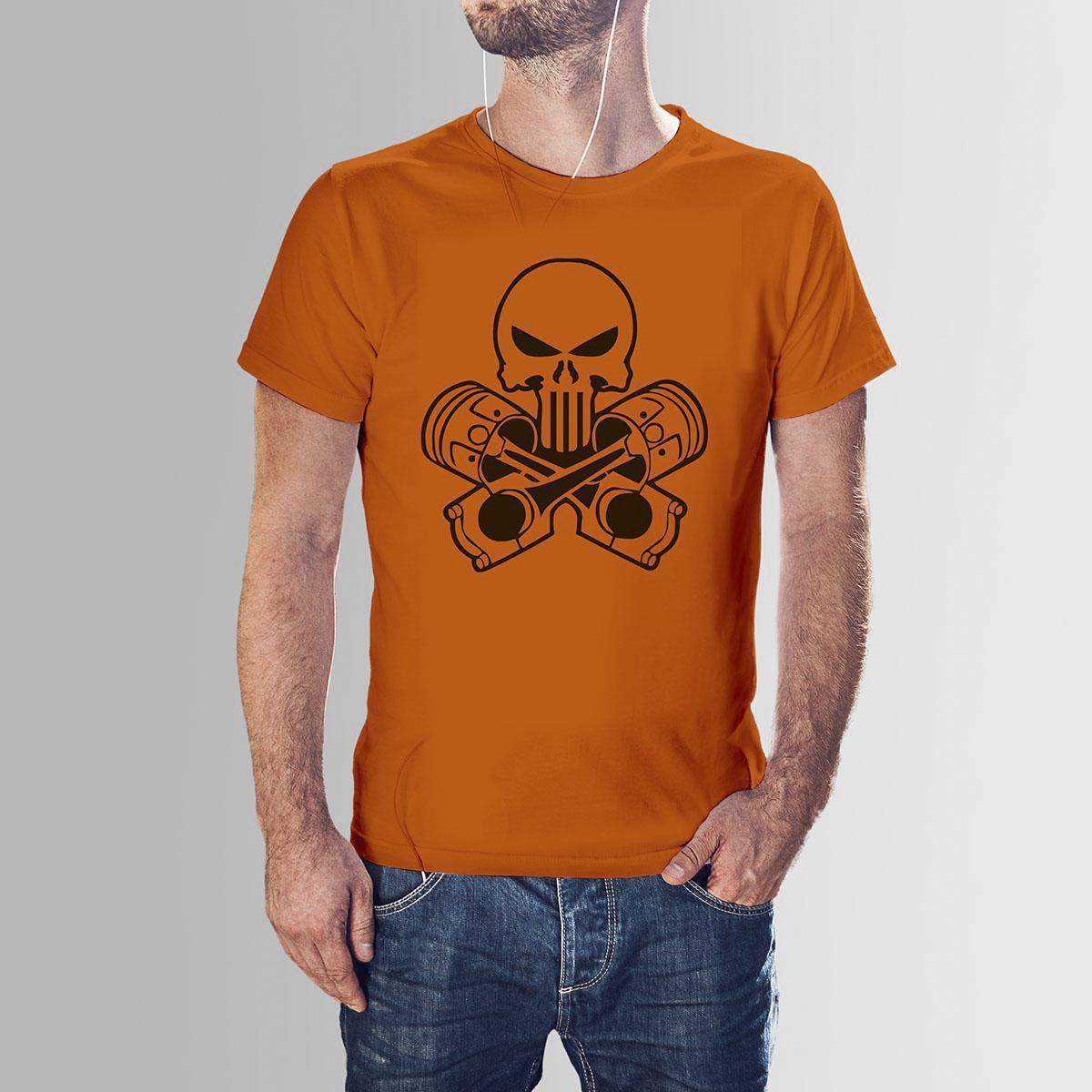 Orange Cotton Danger Skull HNH  T-shirt For Men