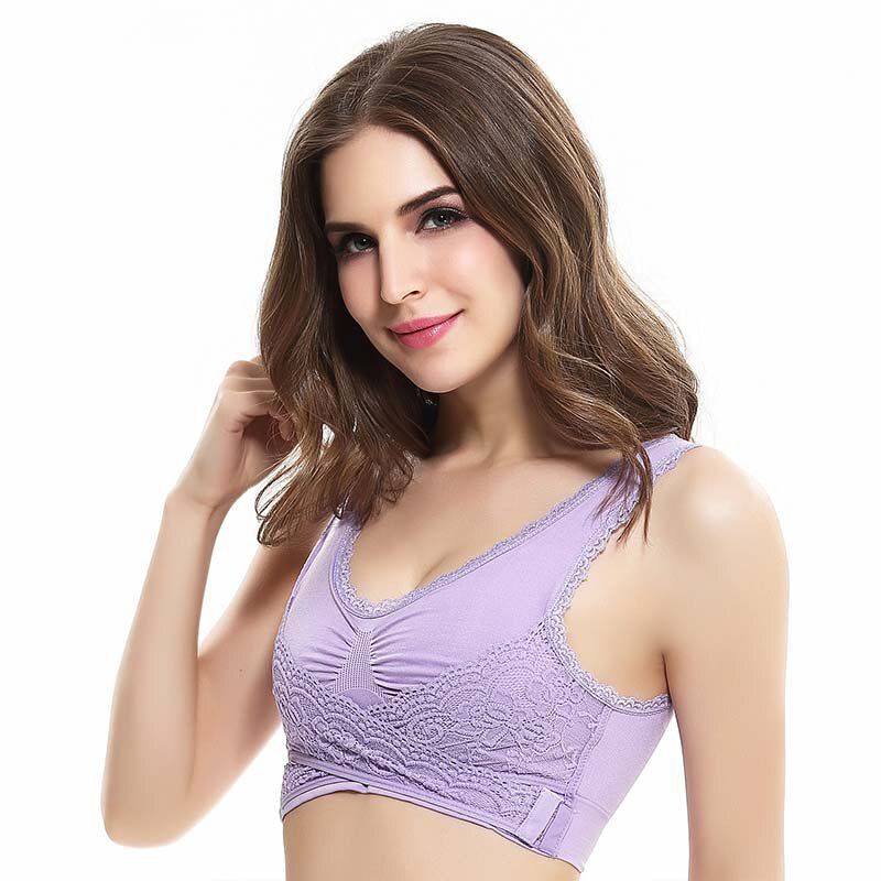 Women Seamless Bra Lingerie Lace Plus Size Cross Side Buckle Wireless Underwear Push up Breathable Sleep S-4XL