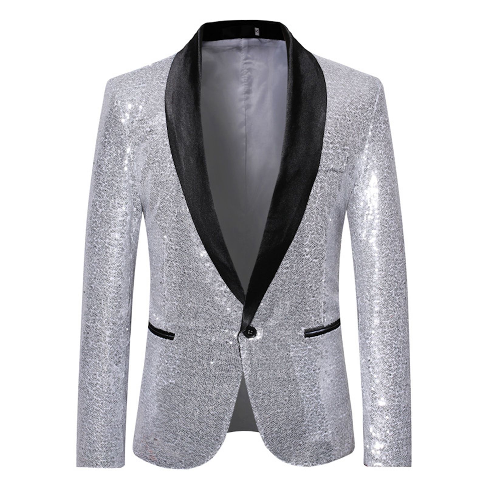 Men's Shiny Sequin Blazer, One Button Tuxedo Suit Jacket for Party, Wedding, Banquet, Prom