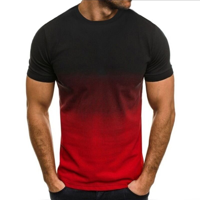 Summer thin section loose hundred short-sleeved men fashion gradient series of teenagers printed round neck T-shirt