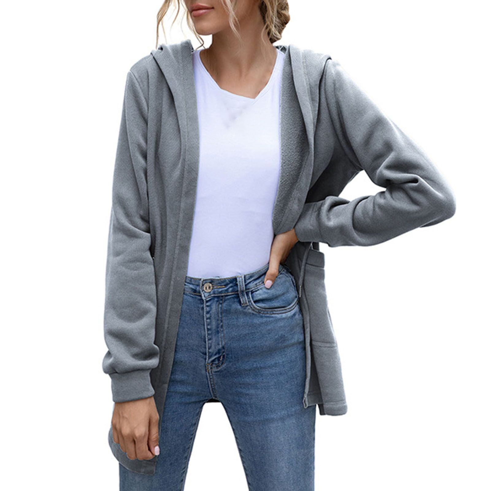 Women Long Sleeve Reversible Coat Plush Warm Open Front Autumn Winter Outerwear