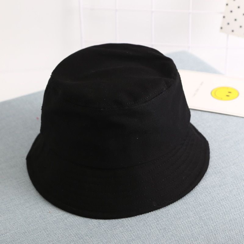 Bucket Hat Kids Pink Black White Yellow Cap Summer Bucket Hats Cotton Solid Flat Girls Boys Foldable Bucket Fishing