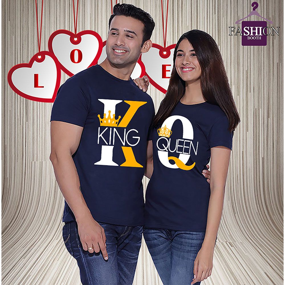 Cupole  1set - 2pcs King & Queen Short Sleev Stylish poly cotton T-Shirt For Men - T Shirt For Man - T Shirt For Man