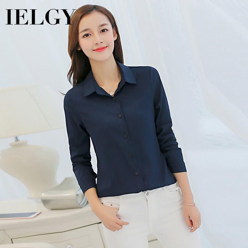 IELGY Ready stock Long Sleeved Female Shirt Long Sleeve Blouse Office Ladies OL Tops