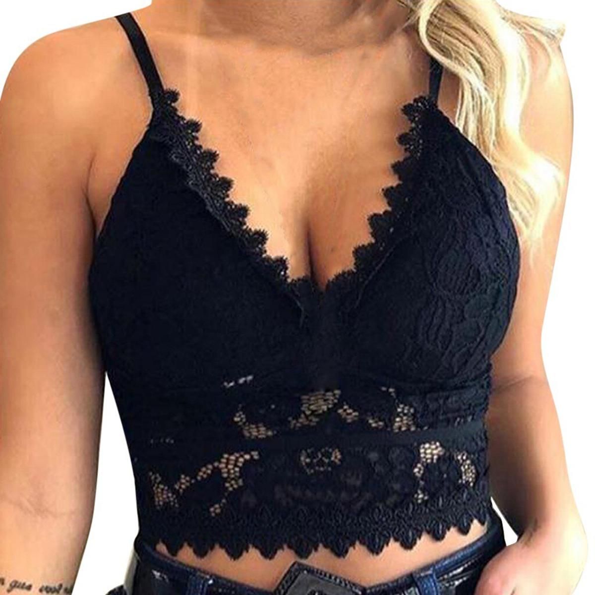 Crop Top Women Plus Size Lace Vest Summer Top Wireless Bra Lingerie  V-Neck Tank Top Tee Crop Top  feminino@8