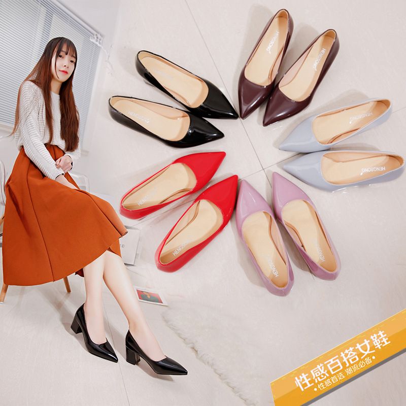 Plus Size 33-48 Shoes Square Block Heels Women Pumps Pointed Toe Fashion Gray High Heels Leather Black Party Red Sexy Platform