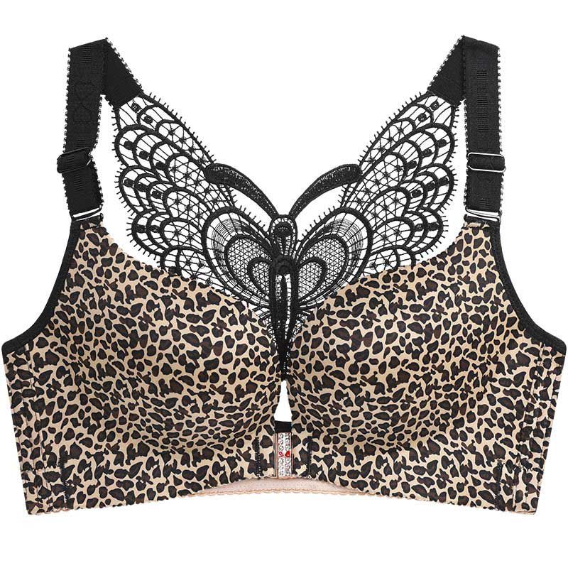 FallSweet Leopard Front Closure Bra Wireless Beauty Lace Back Bras for Women  Plunge  Push Up Underwear